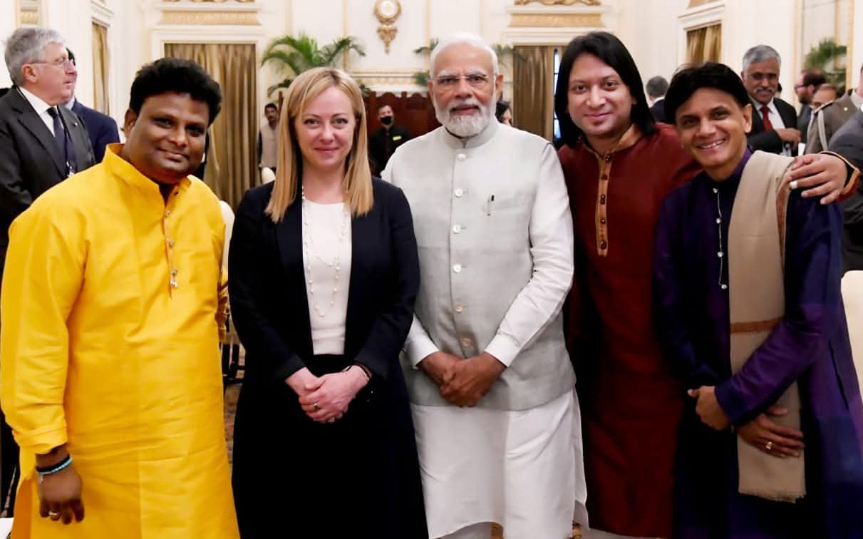 Rajesh Prasanna with Honorable PM Modi and Ms. Georgia Meloni